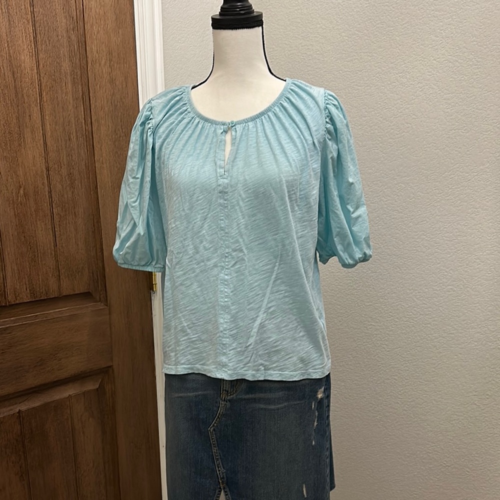 Old Navy - Aqua Puff Sleeve Off the Shoulder Top EUC